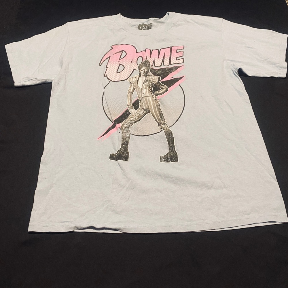 David Bowie Graphic T-Shirt Mens Large Light Blue Cotton Rock Band Tee